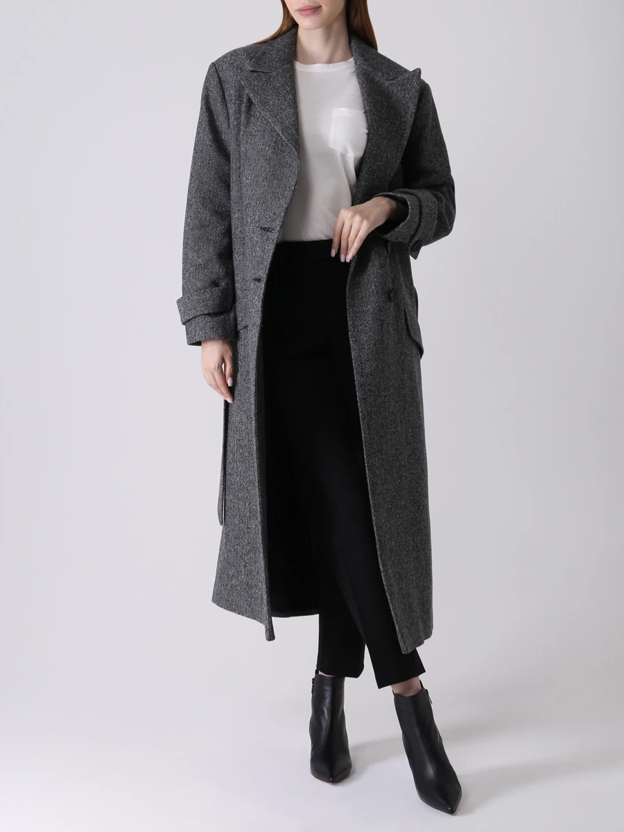 

Пальто однобортное, Серый, W23-2275-7040-901 С поясом