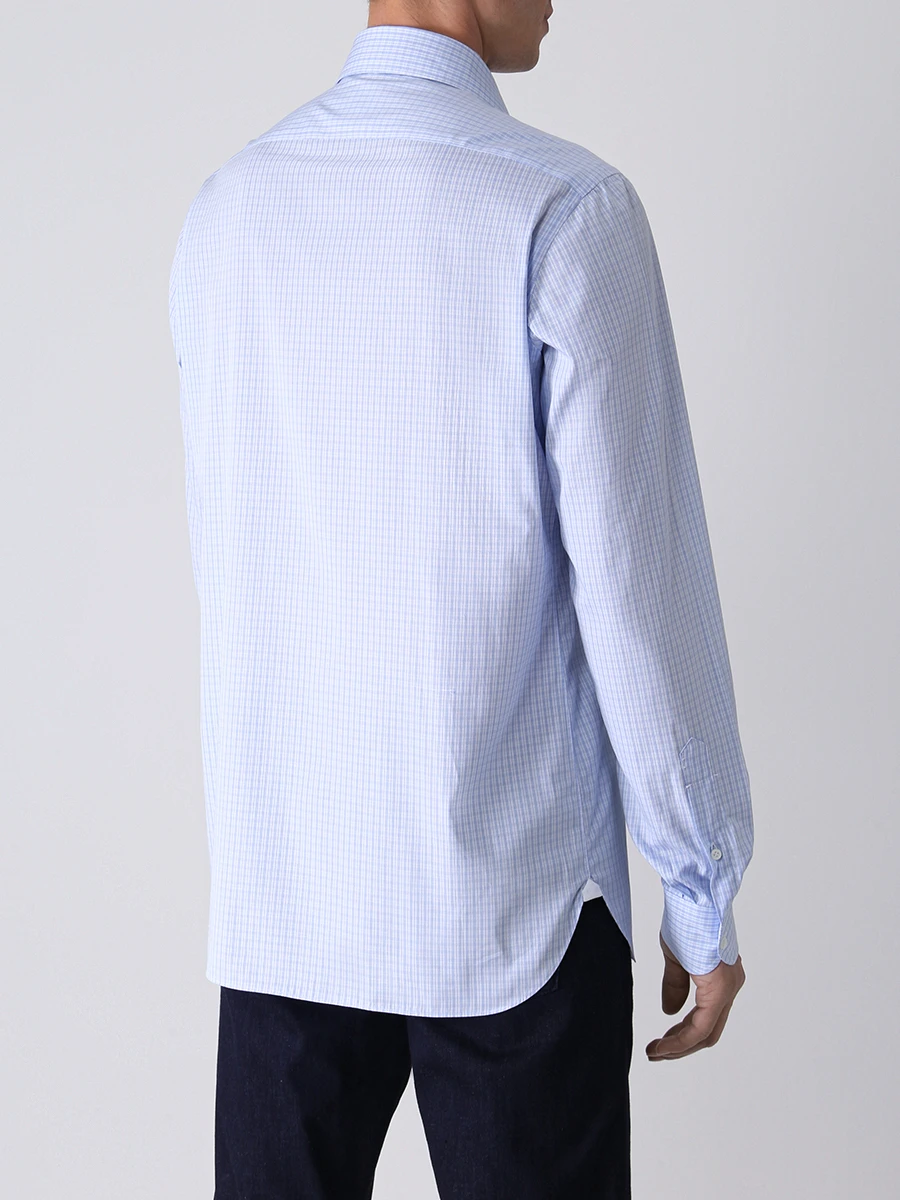 Рубашка Regular Fit хлопковая в клетку LUIGI BORRELLI SR4434/NAND/ST/AZZURRO, размер 52, цвет голубой SR4434/NAND/ST/AZZURRO - фото 3