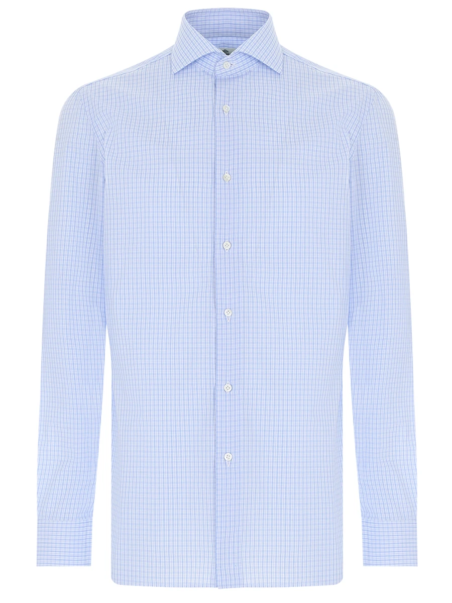 Рубашка Regular Fit хлопковая в клетку LUIGI BORRELLI SR4434/NAND/ST/AZZURRO, размер 52, цвет голубой SR4434/NAND/ST/AZZURRO - фото 1