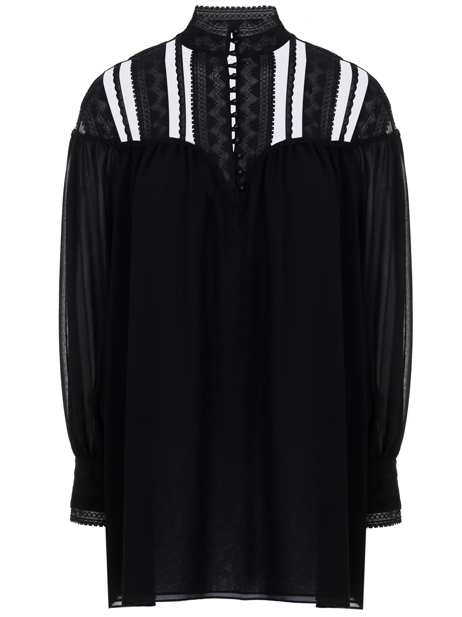 Блуза с кружевом SHATU SH1223_238 двойная,декор по кокетке, размер 44, цвет черный - фото 1