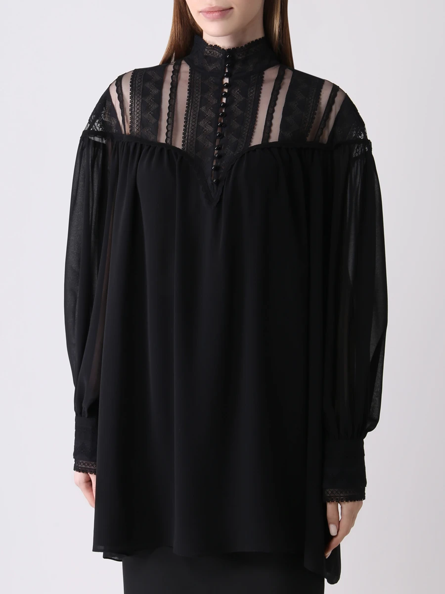 Блуза с кружевом SHATU SH1223_238 двойная,декор по кокетке, размер 44, цвет черный - фото 4