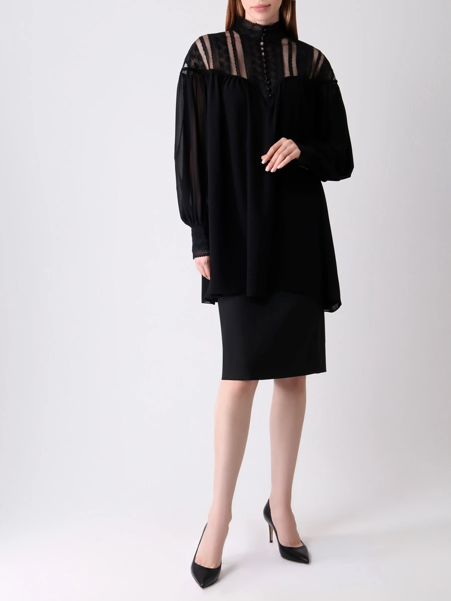 Блуза с кружевом SHATU SH1223_238 двойная,декор по кокетке, размер 44, цвет черный - фото 2