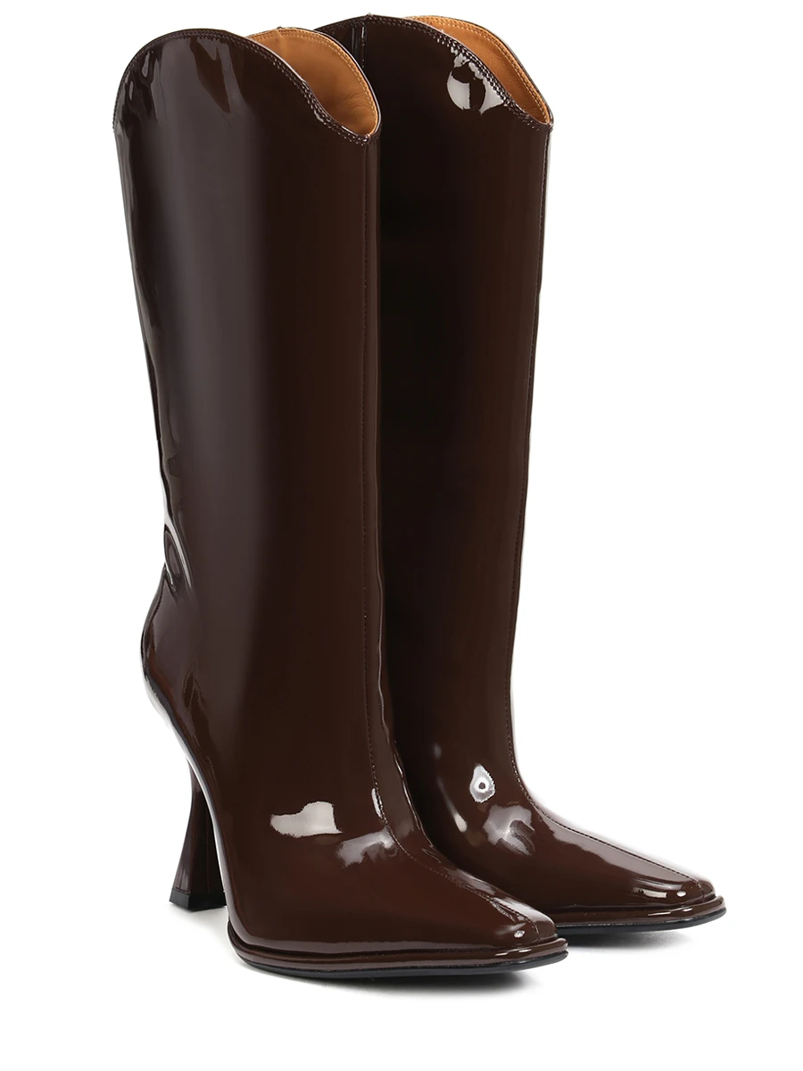 

Сапоги лакированные, Коричневый, Mirror heeled boots