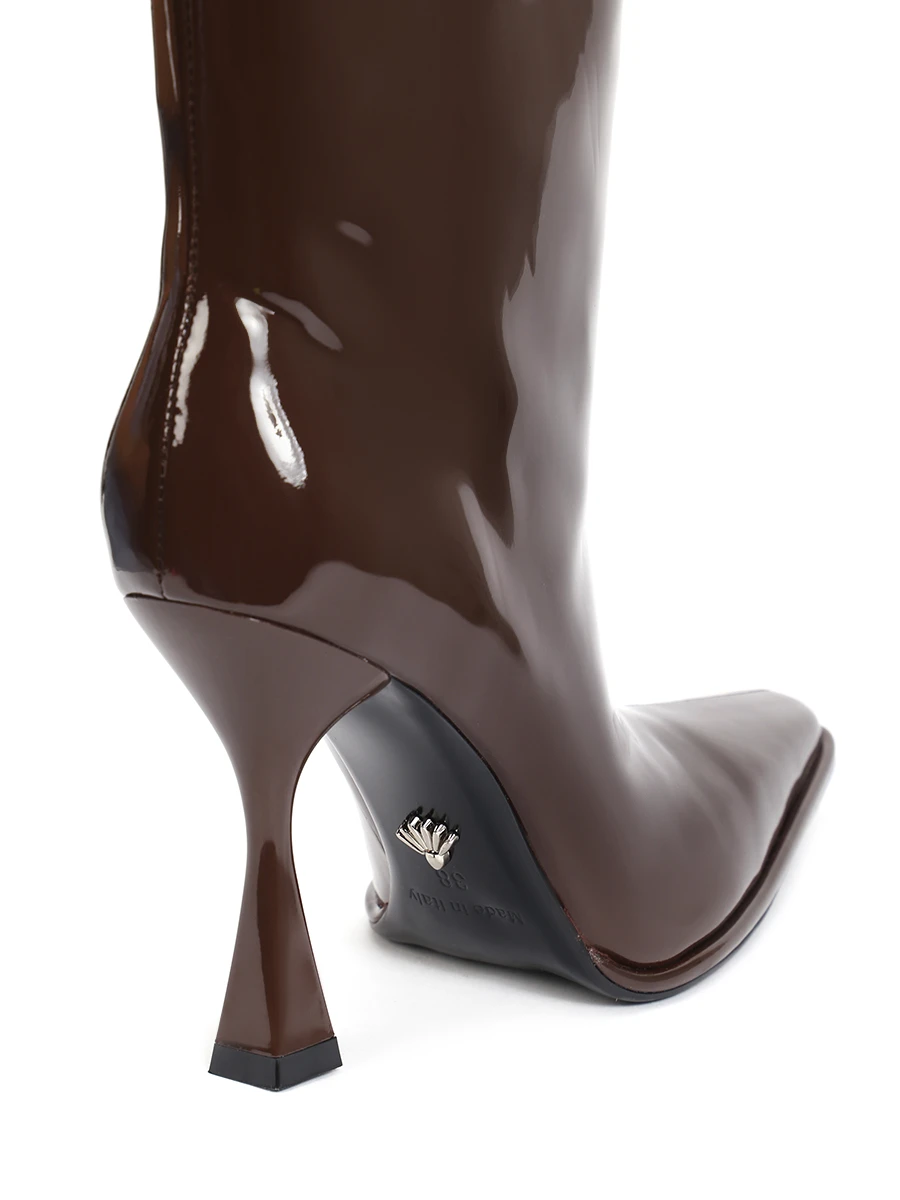 Сапоги лакированные JULI TOO Mirror heeled boots Коричневый  Фото 5