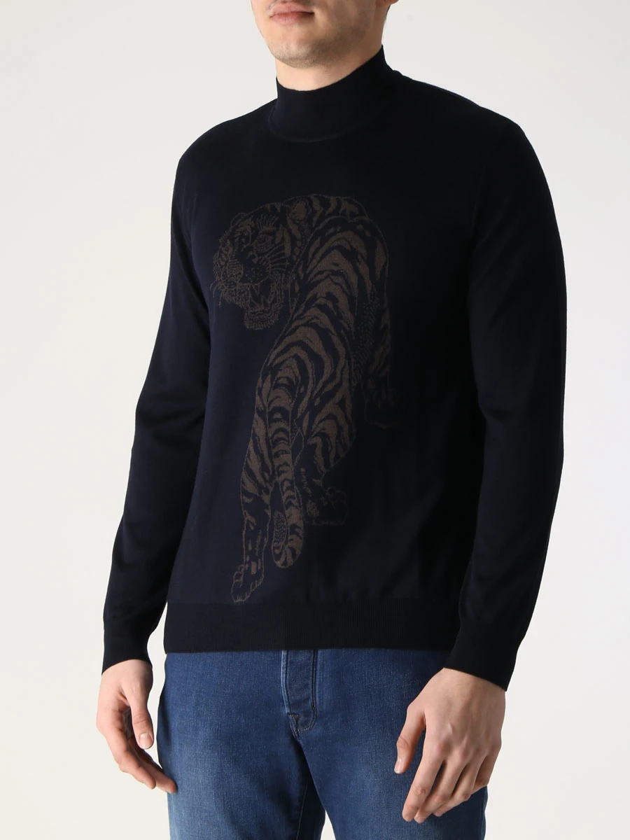 Водолазка шерстяная с принтом BERTOLO LUXURY MENSWEAR 902157/002011 5203 Принт  Фото 4