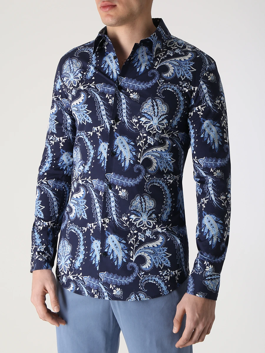 Рубашка Slim Fit хлопковая ETRO U11451/4721/200 Голубой принт, Темно- Синий  Фото 4