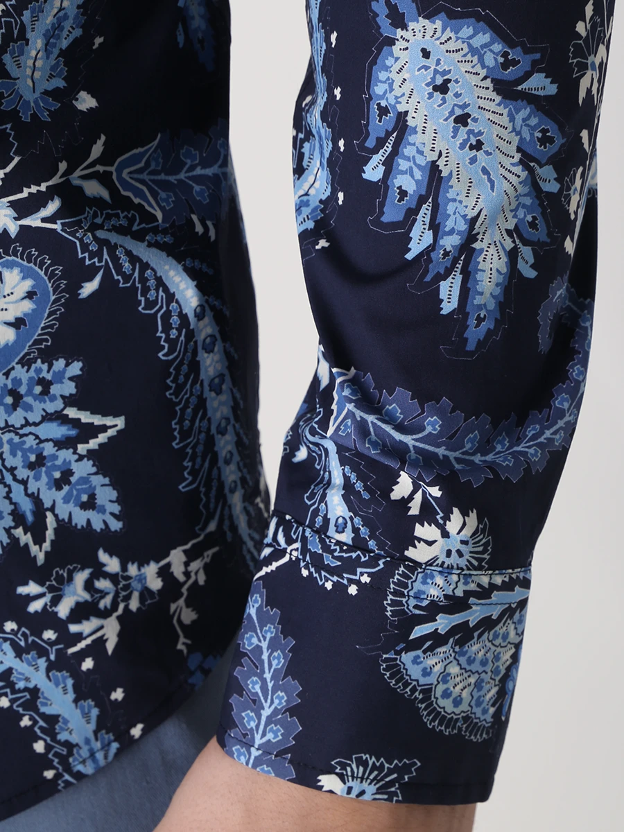 

Рубашка Slim Fit хлопковая, Синий, U11451/4721/200 Голубой принт, Темно-