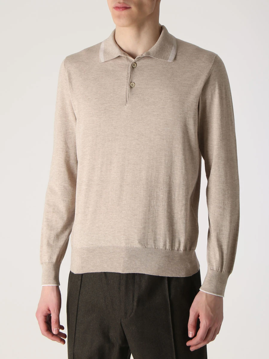 Поло из хлопка и кашемира FIORONI CASHMERE MK26609C1 0002 Бежевый  Фото 4