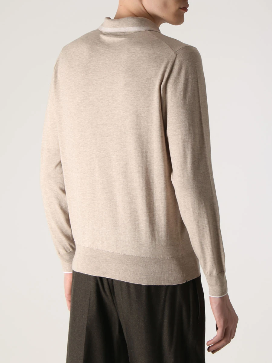 Поло из хлопка и кашемира FIORONI CASHMERE MK26609C1 0002 Бежевый  Фото 3