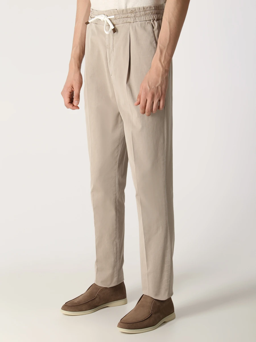 Брюки хлопковые на кулиске BRUNELLO CUCINELLI M289LE1740 C6266 Бежевый  Фото 4