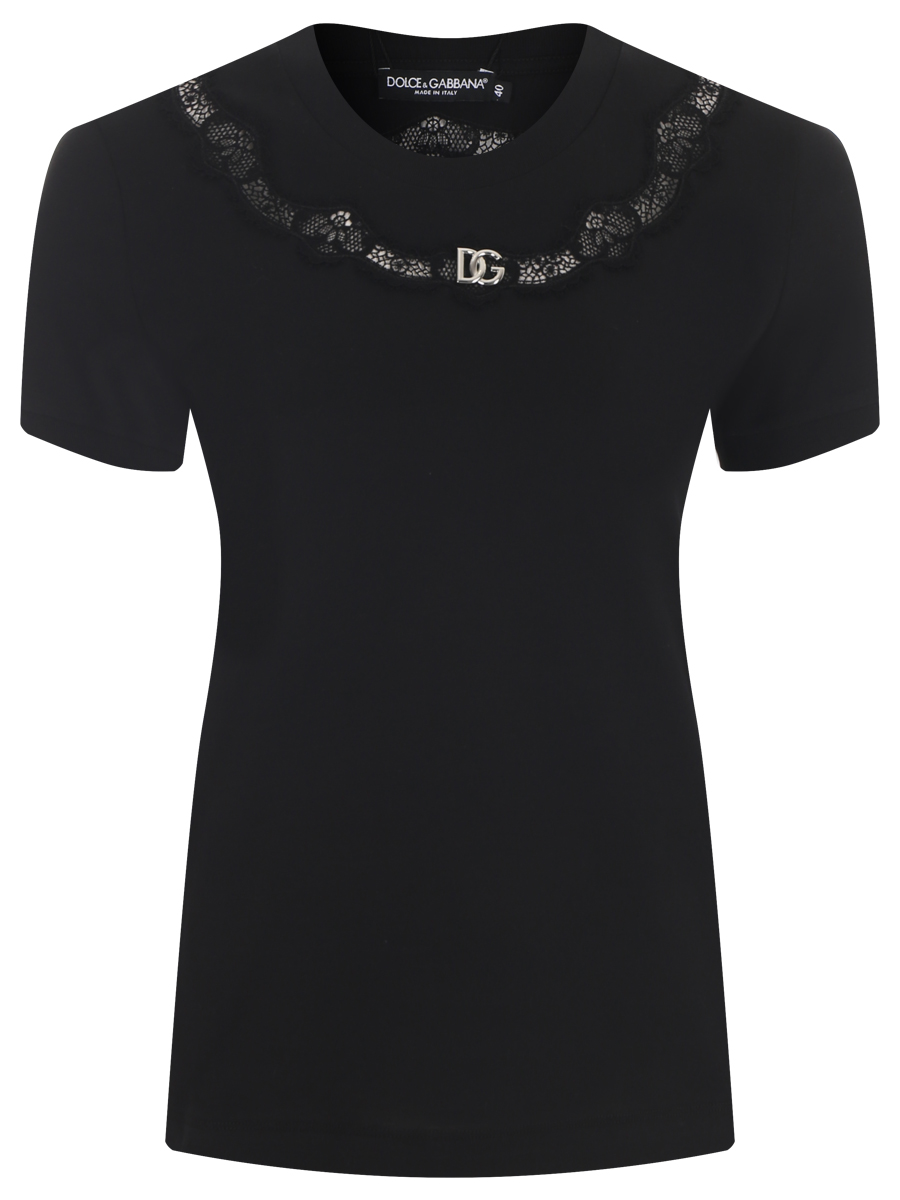 Футболка хлопковая с кружевом DOLCE & GABBANA