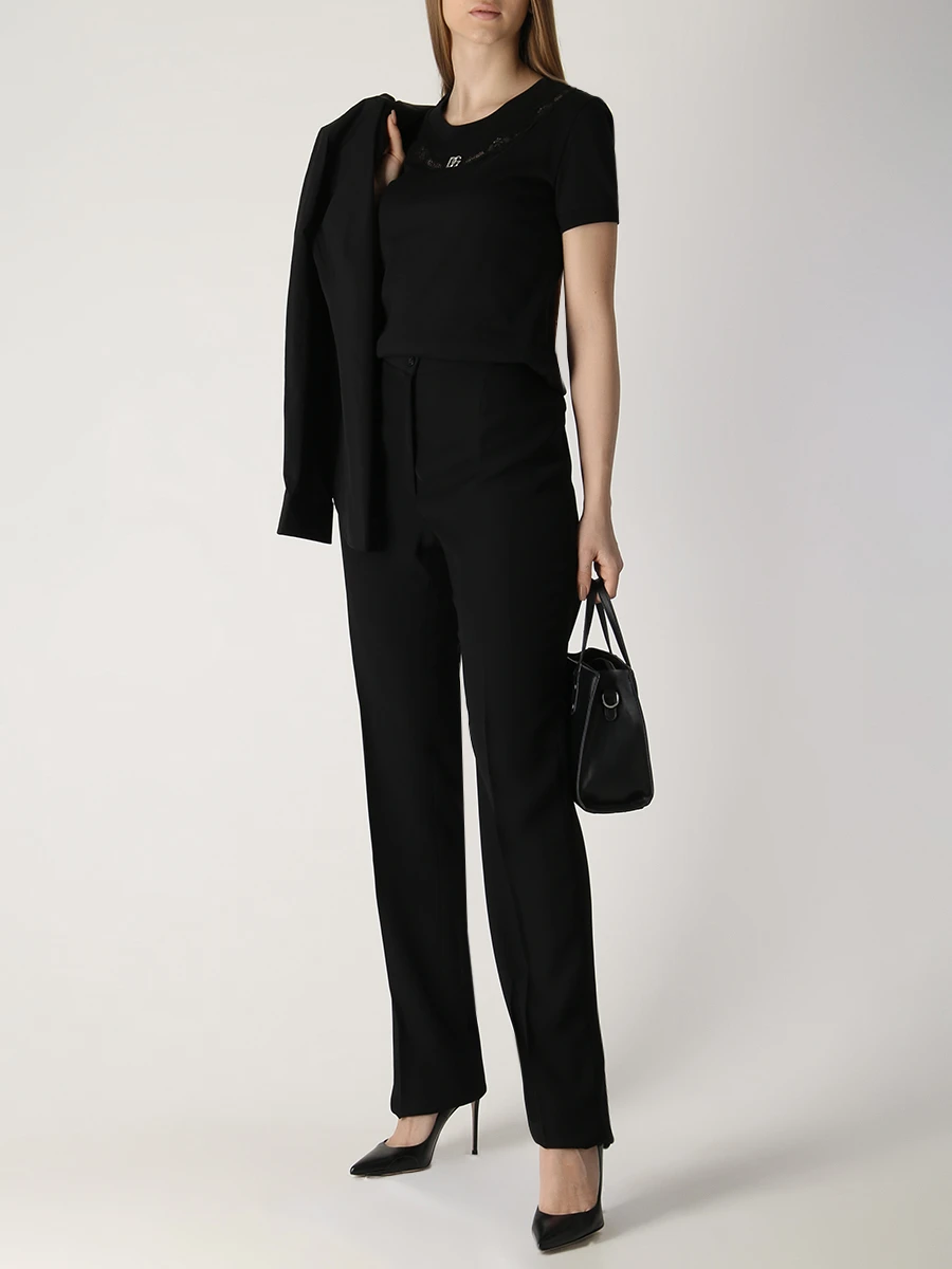 Футболка хлопковая с кружевом DOLCE & GABBANA F8T66Z G7H1Z N0000 Черный  Фото 2