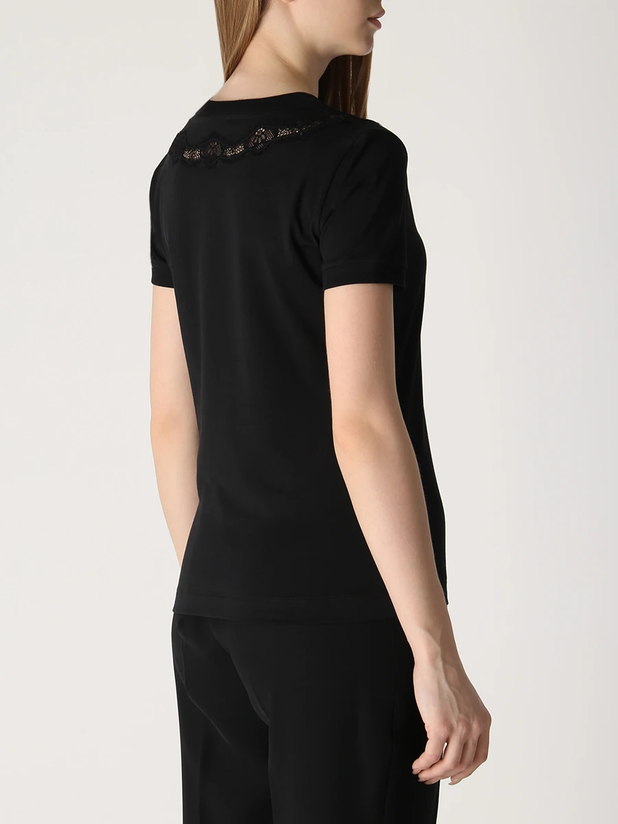 Футболка хлопковая с кружевом DOLCE & GABBANA F8T66Z G7H1Z N0000 Черный  Фото 3