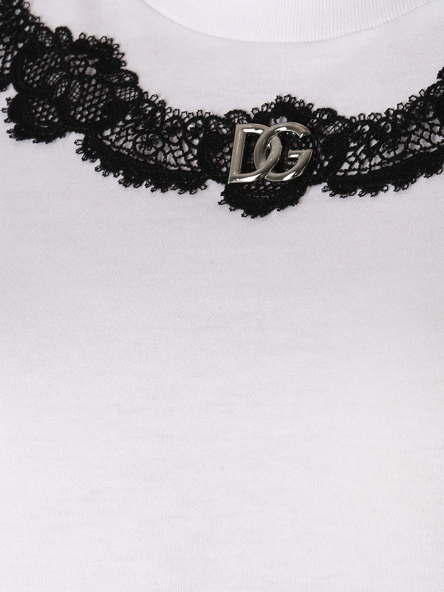 Футболка хлопковая с кружевом DOLCE & GABBANA F8T00Z G7H1Z W0800 Белый  Фото 5