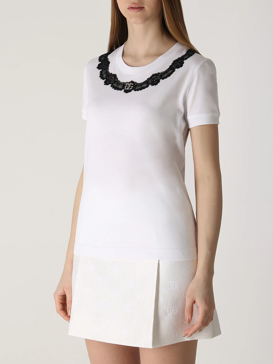 Футболка хлопковая с кружевом DOLCE & GABBANA F8T00Z G7H1Z W0800 Белый  Фото 4