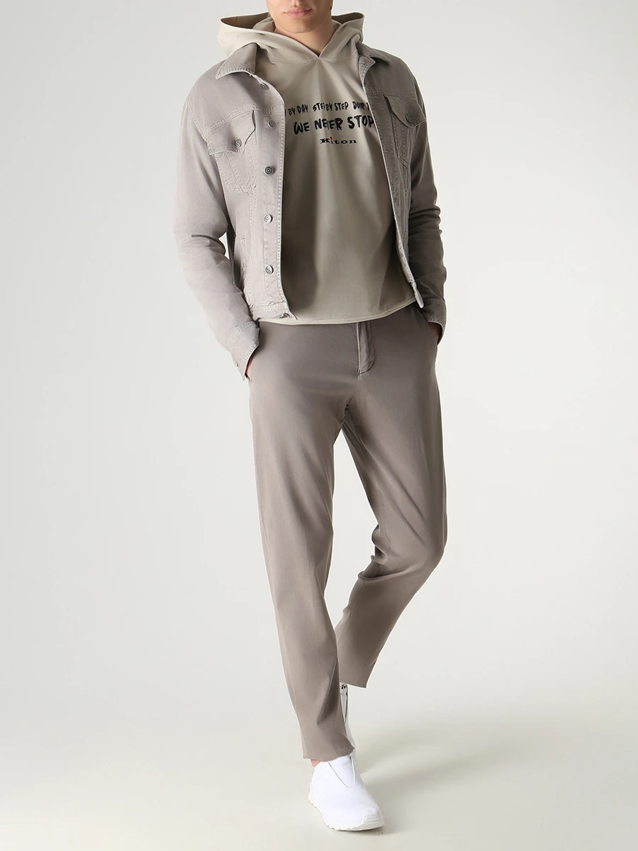 Худи хлопковое KITON UMK027110002 Бежевый  Фото 2