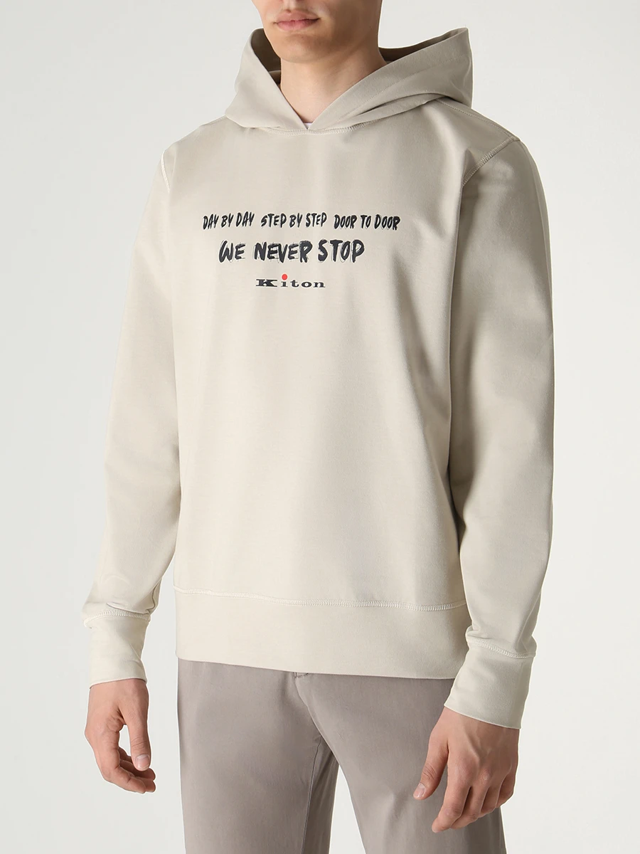 Худи хлопковое KITON UMK027110002 Бежевый  Фото 4
