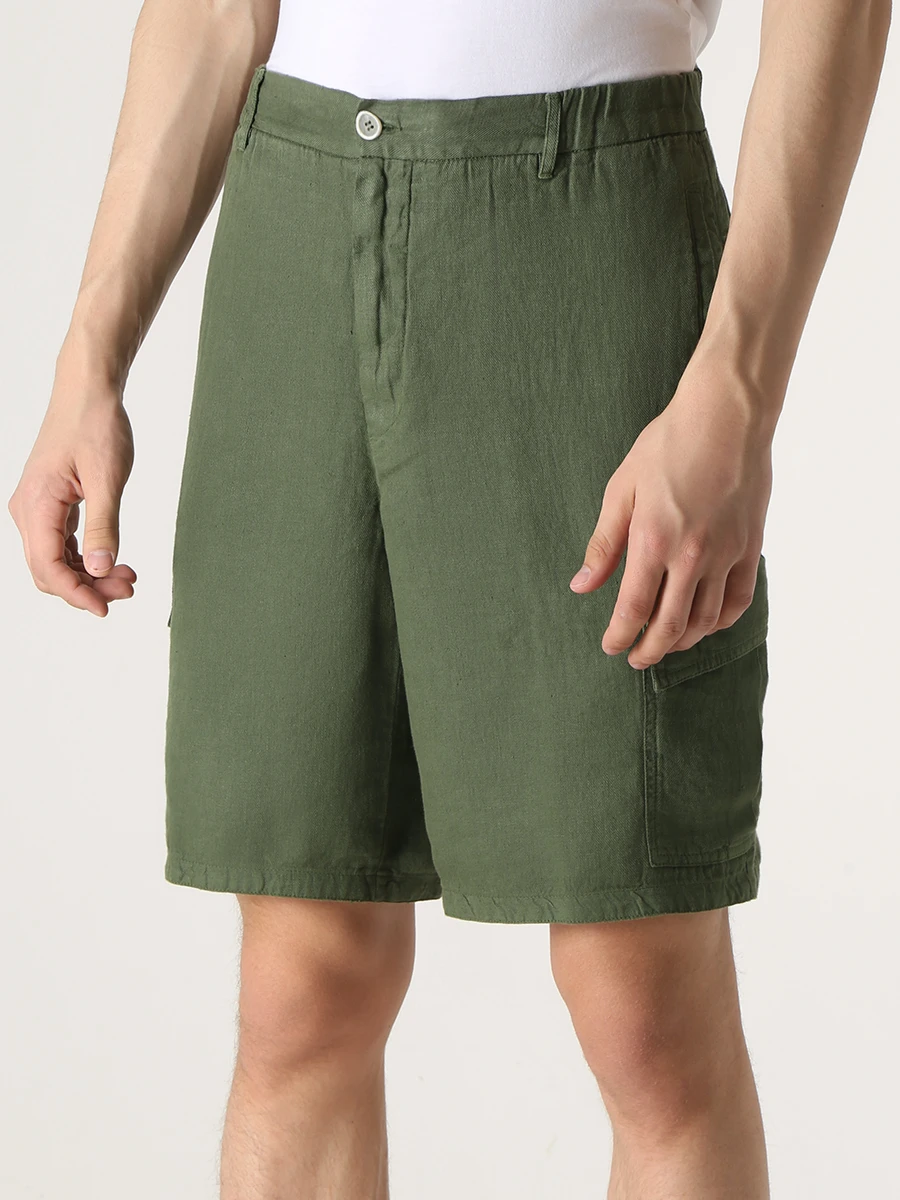 Шорты-карго льняные 120% LINO Y0M29D4D943000/Y030 Зеленый  Фото 4