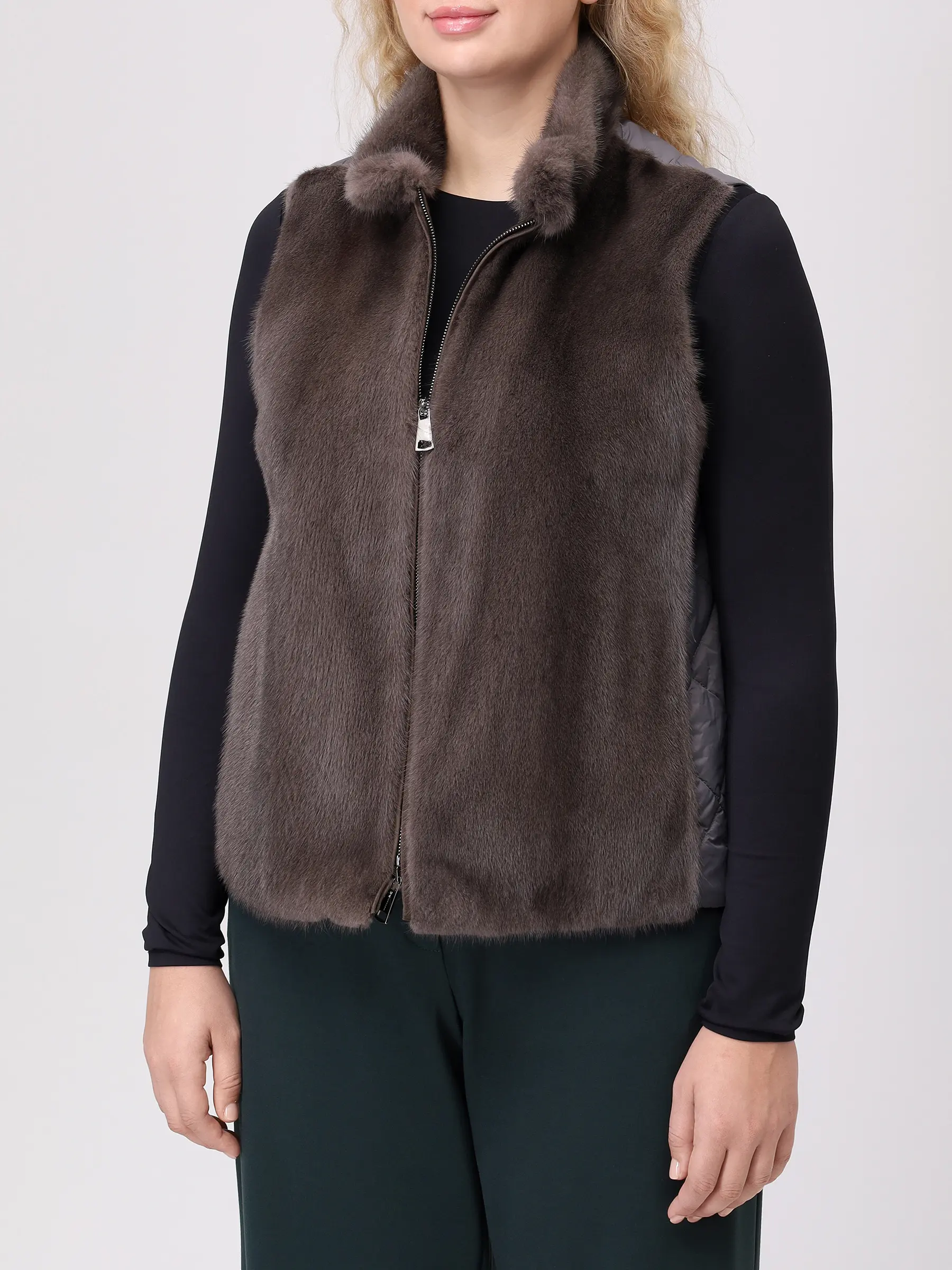 Жилет с мехом норки MANZONI 24 22M124 VNYTR2F Серый  Фото 5