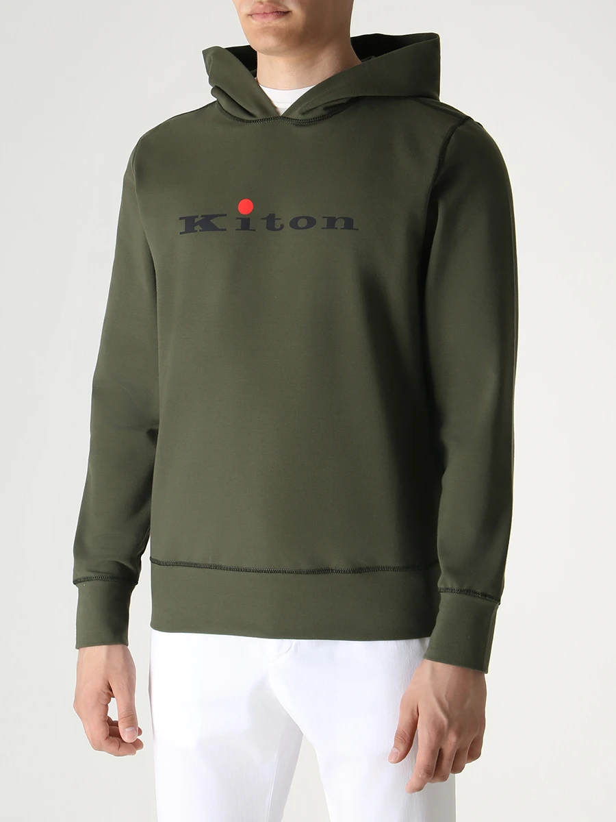 Худи хлопковое KITON UMK027208000 Зеленый  Фото 4