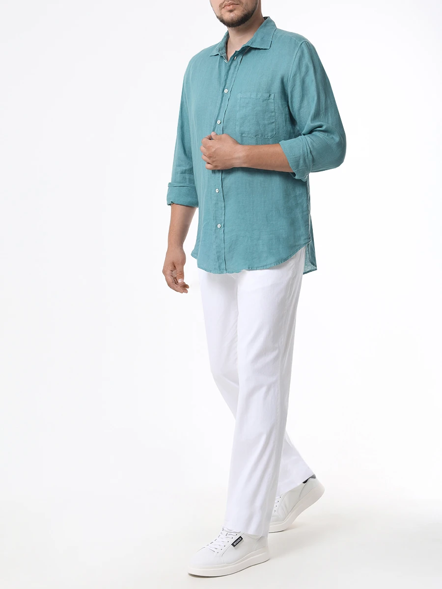 Рубашка Slim Fit льняная MALO URQ017-T5U42 E3331, размер 58, цвет бирюзовый - фото 2