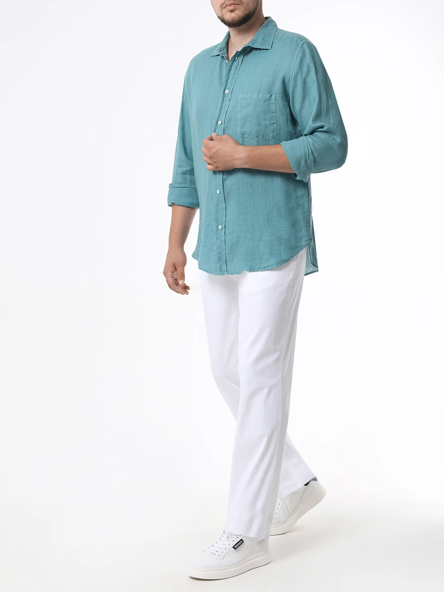 Рубашка Slim Fit льняная MALO URQ017-T5U42 E3331 Бирюзовый  Фото 2