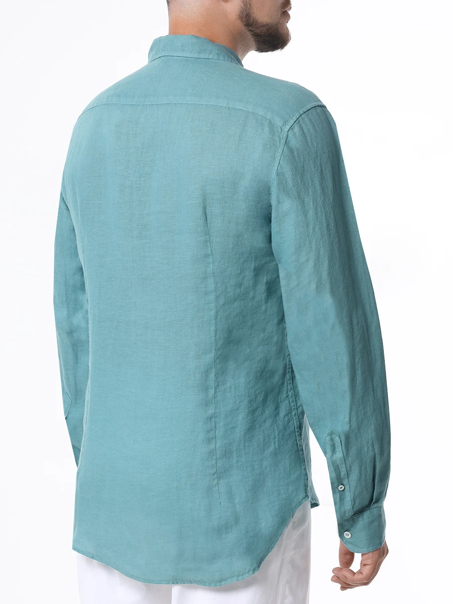 Рубашка Slim Fit льняная MALO URQ017-T5U42 E3331, размер 58, цвет бирюзовый - фото 3