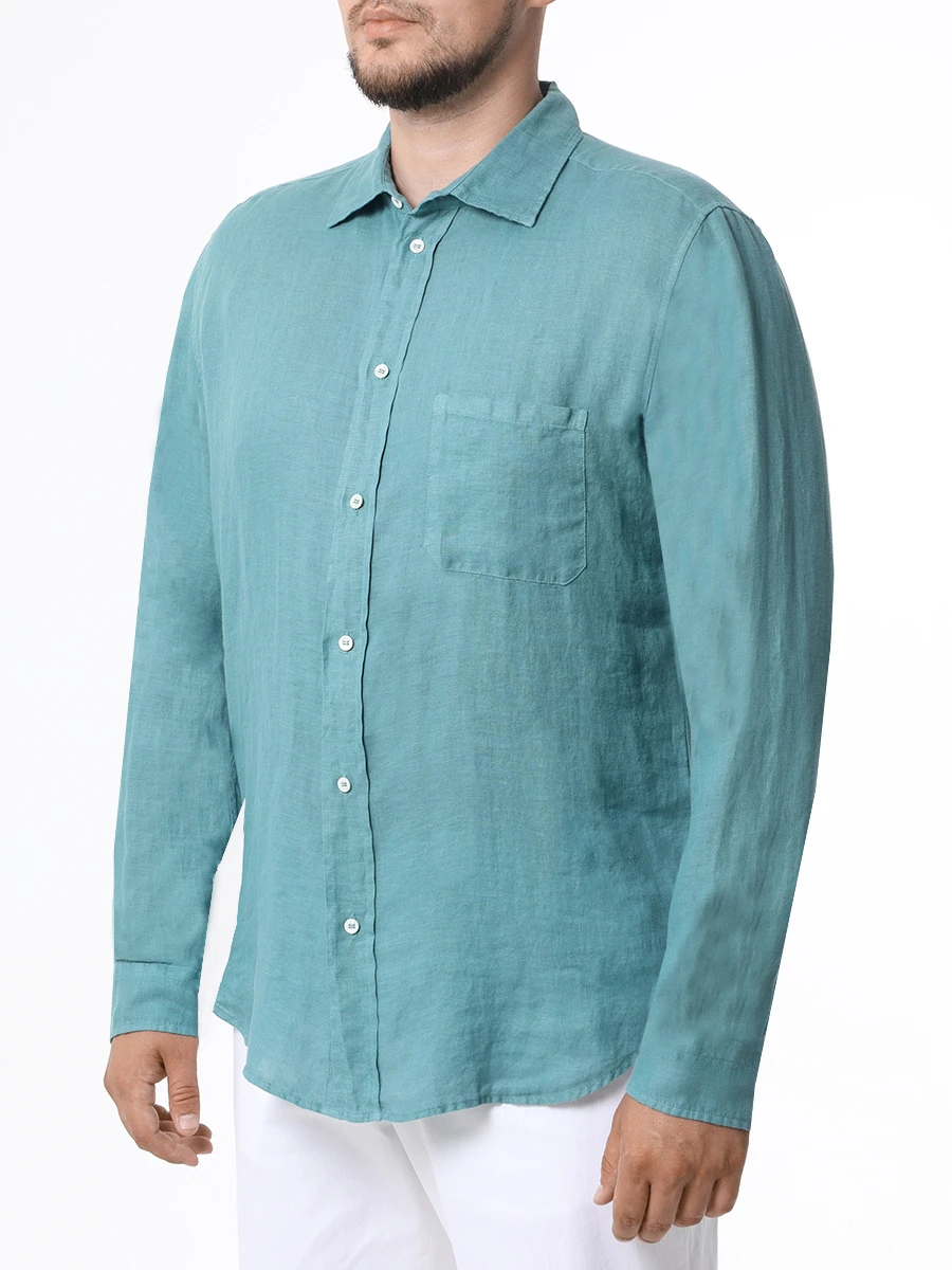 Рубашка Slim Fit льняная MALO URQ017-T5U42 E3331, размер 58, цвет бирюзовый - фото 4