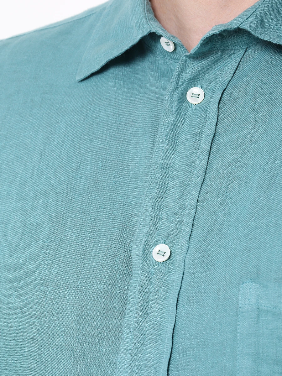 Рубашка Slim Fit льняная MALO URQ017-T5U42 E3331, размер 58, цвет бирюзовый - фото 5