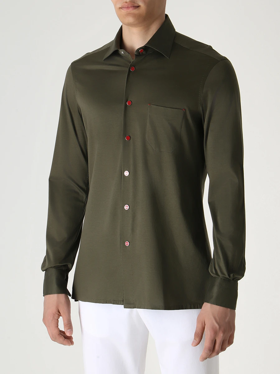 Рубашка Slim Fit хлопковая KITON UMCNERPH0843608001, размер 50, цвет зеленый - фото 4