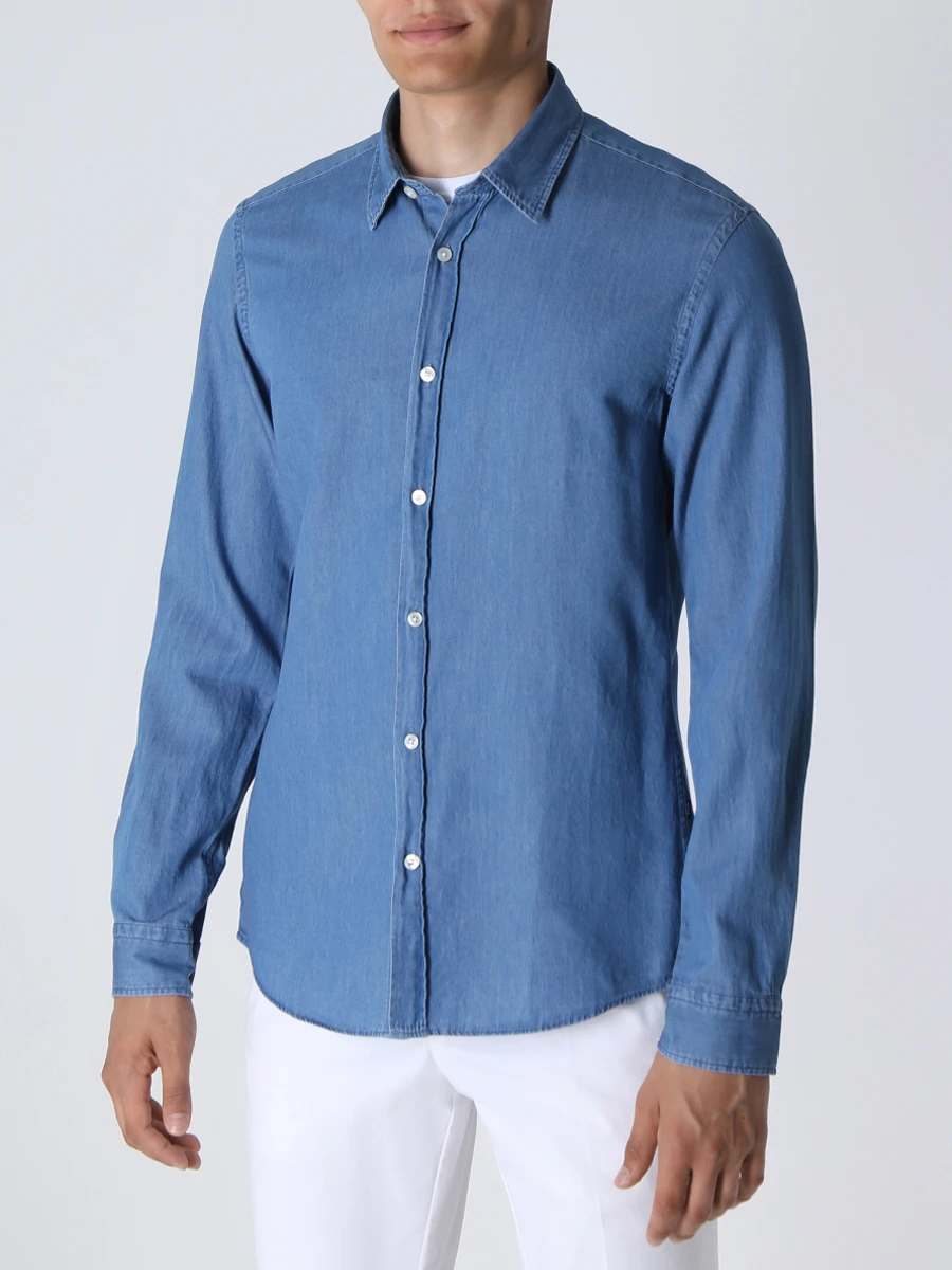 Рубашка Slim Fit джинсовая BOSS 50497046/426, размер 52, цвет голубой 50497046/426 - фото 4