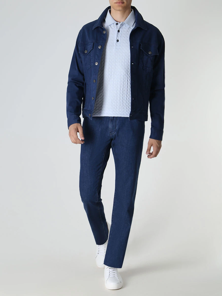Поло из вискозы GIORGIO ARMANI 3RSF56 SJTEZ U9T6 Голубой  Фото 2