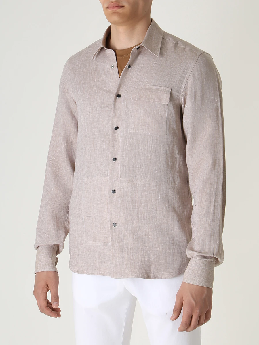 Рубашка Regular Fit льняная KITON UMCBUBAH084021800 Бежевый  Фото 4