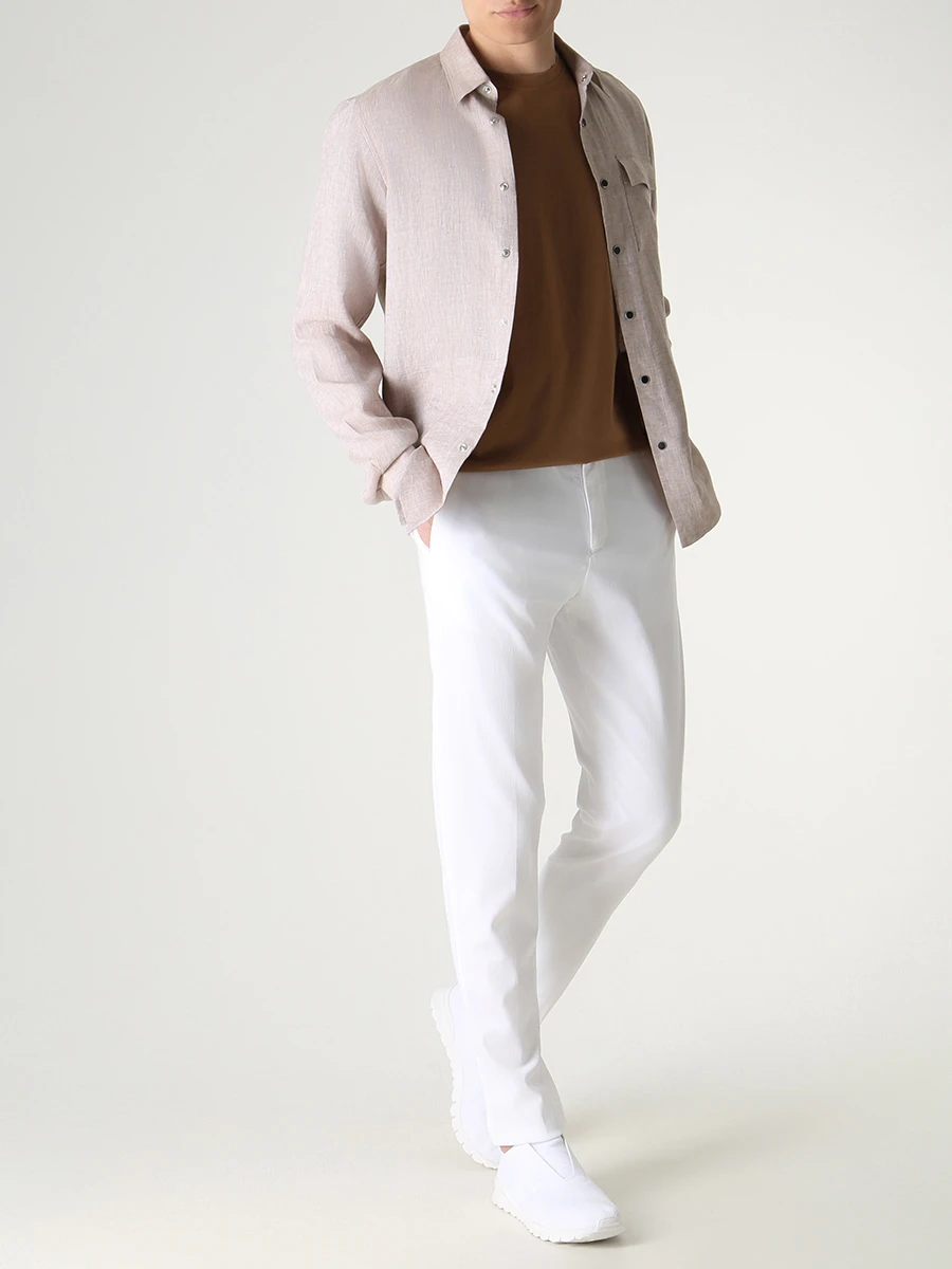 Рубашка Regular Fit льняная KITON UMCBUBAH084021800 Бежевый  Фото 2