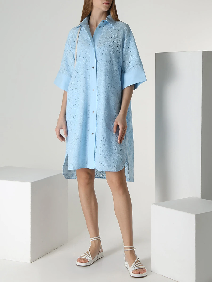 Платье-рубашка хлопковое KARL LAGERFELD 231W1302 632, размер 44, цвет голубой - фото 2