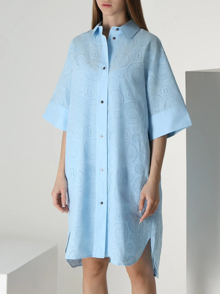 Платье-рубашка хлопковое KARL LAGERFELD 231W1302 632, размер 44, цвет голубой - фото 4