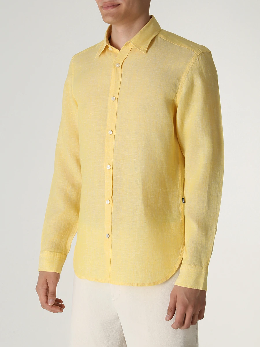 Рубашка Regular Fit льняная BOSS 50490340/733, размер 46, цвет желтый 50490340/733 - фото 4