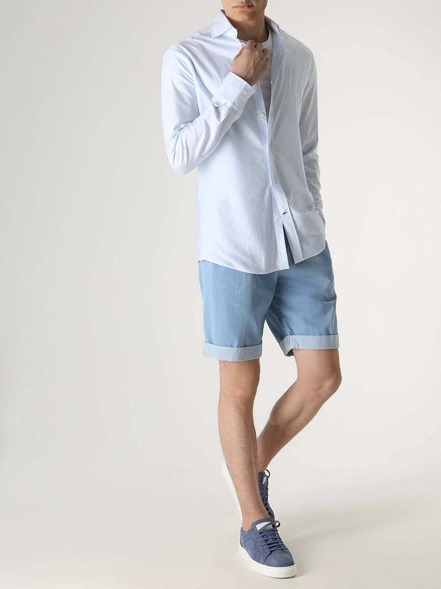 Рубашка Slim Fit хлопковая BRUNELLO CUCINELLI MTS836686 C9071 Голубой  Фото 2