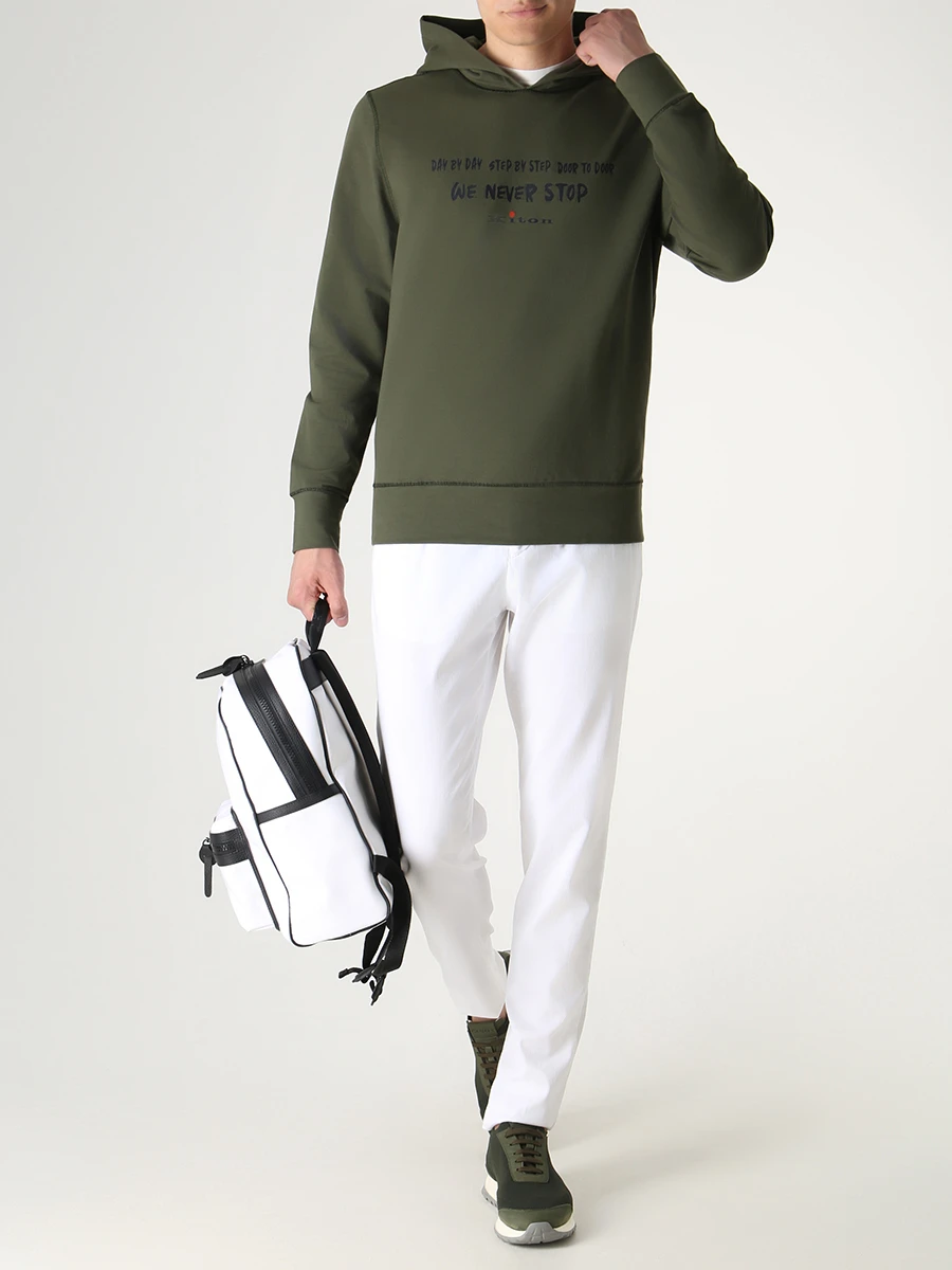 Худи хлопковое KITON UMK027108000 Зеленый  Фото 2