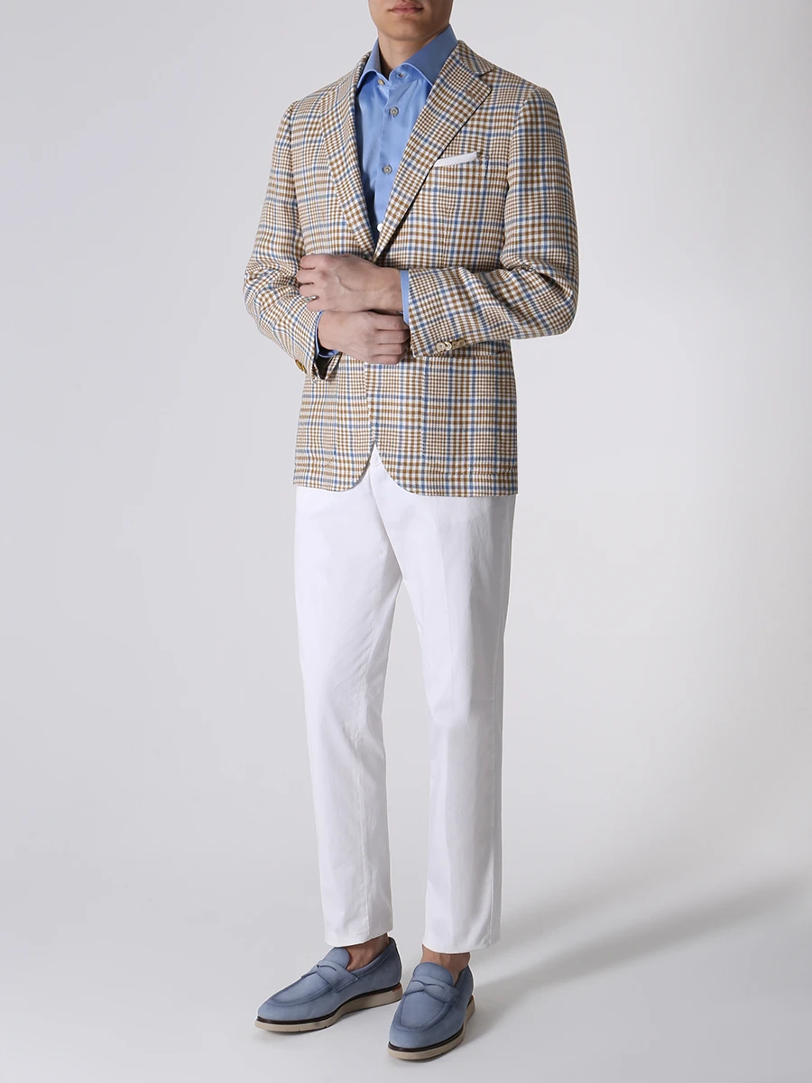 Рубашка Slim Fit хлопковая KITON UCCH0848203000 Голубой  Фото 2