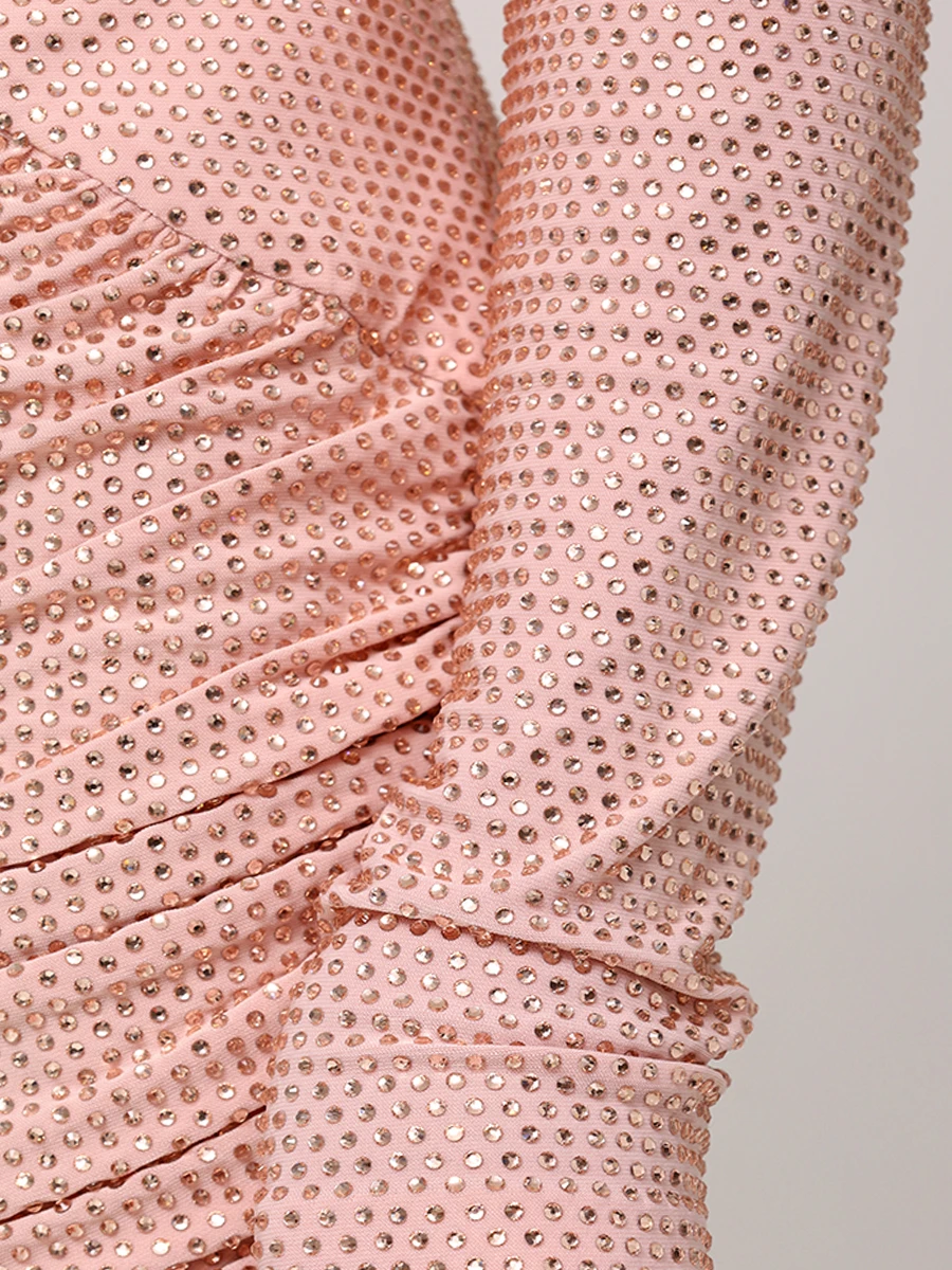 Платье со стразами SOL ANGELANN SCDS22-229/1 Шампань, Шахматы Розовый  Фото 5