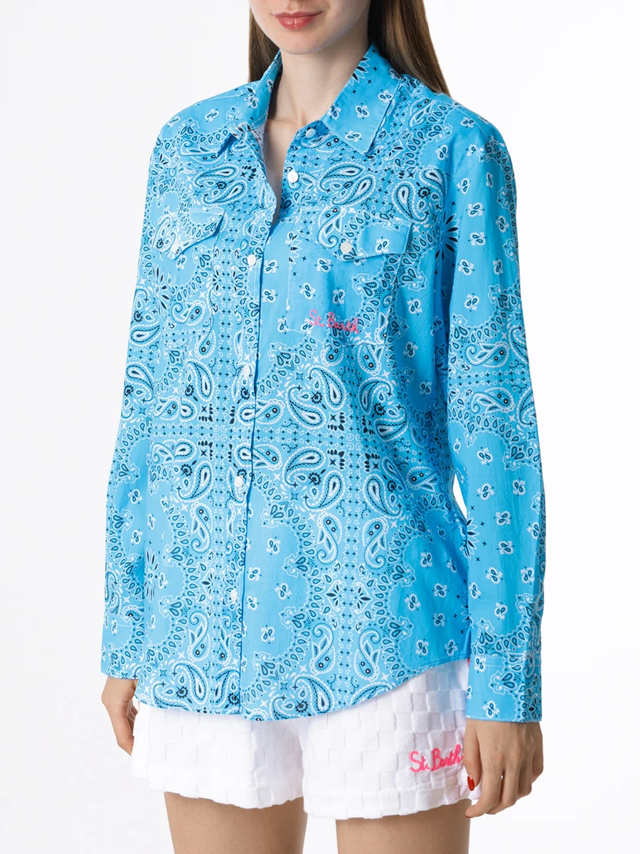 Рубашка хлопковая с принтом MC2 SAINT BARTH AMAYA TEX BANDANNA ROUND 3201, размер 40, цвет голубой - фото 4