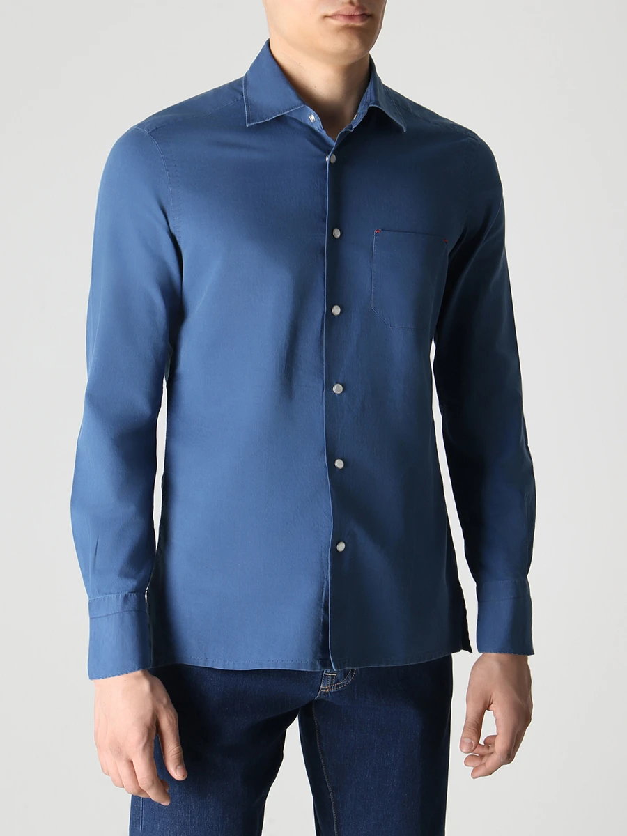 Рубашка Slim Fit хлопковая KITON UMCNERCH0841602000 Синий  Фото 4