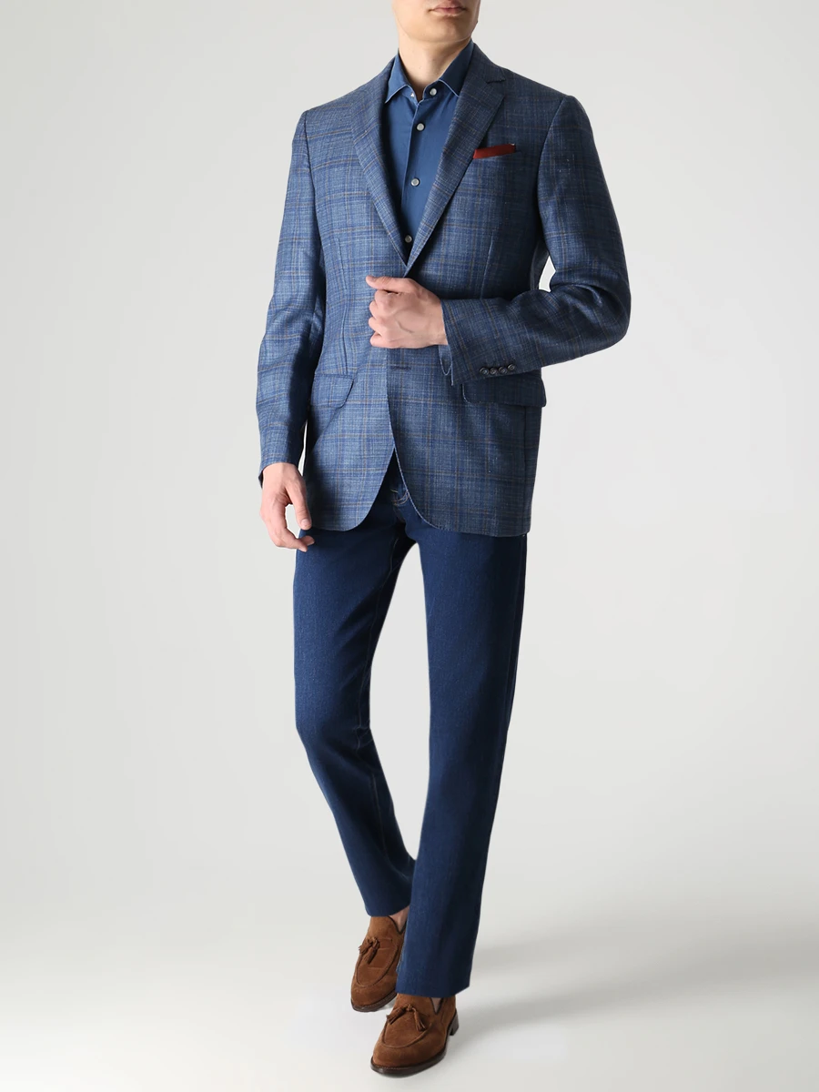 Рубашка Slim Fit хлопковая KITON UMCNERCH0841602000 Синий  Фото 2