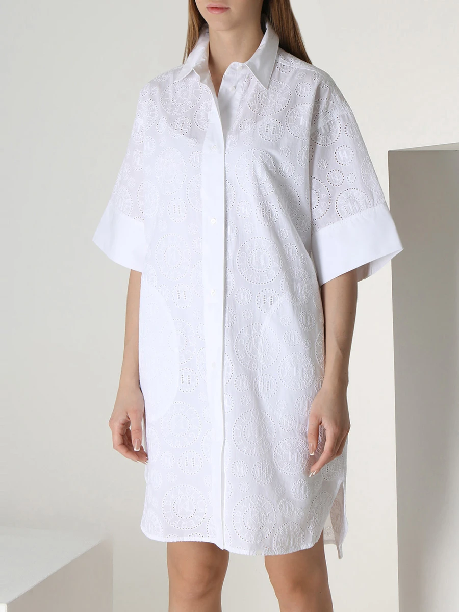 Платье-рубашка хлопковое KARL LAGERFELD 231W1302 100, размер 38, цвет белый - фото 4