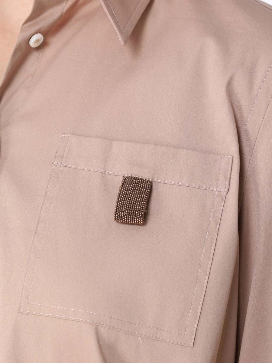 Рубашка хлопковая BRUNELLO CUCINELLI M0091NK416 C8642 Бежевый  Фото 5