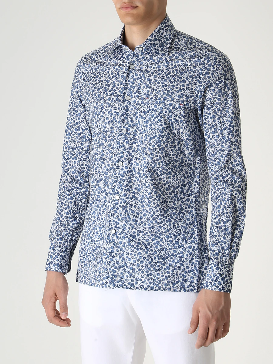 Рубашка Slim Fit хлопковая KITON UMCNERH084710500 Синий  Фото 4