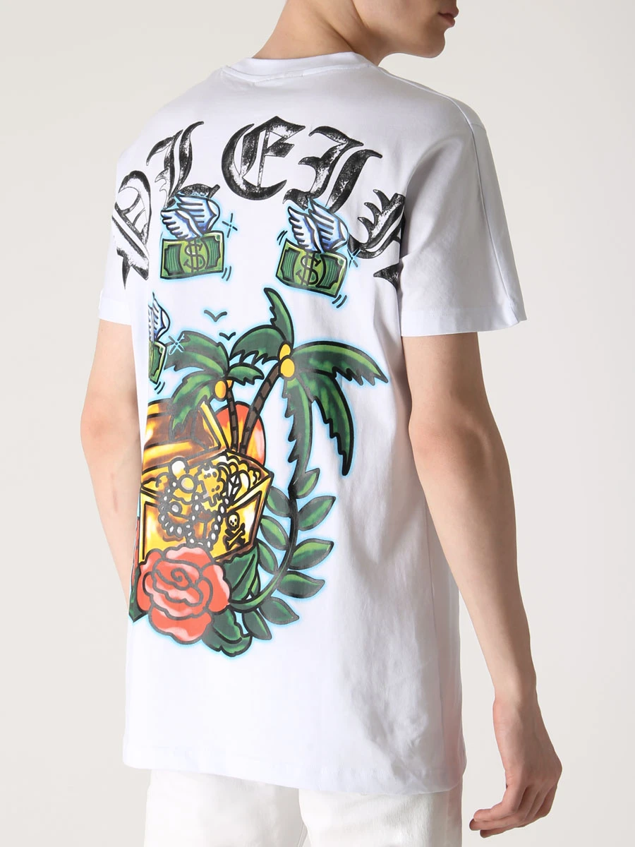 Футболка хлопковая с принтом PHILIPP PLEIN MTK6076/01 Белый  Фото 3