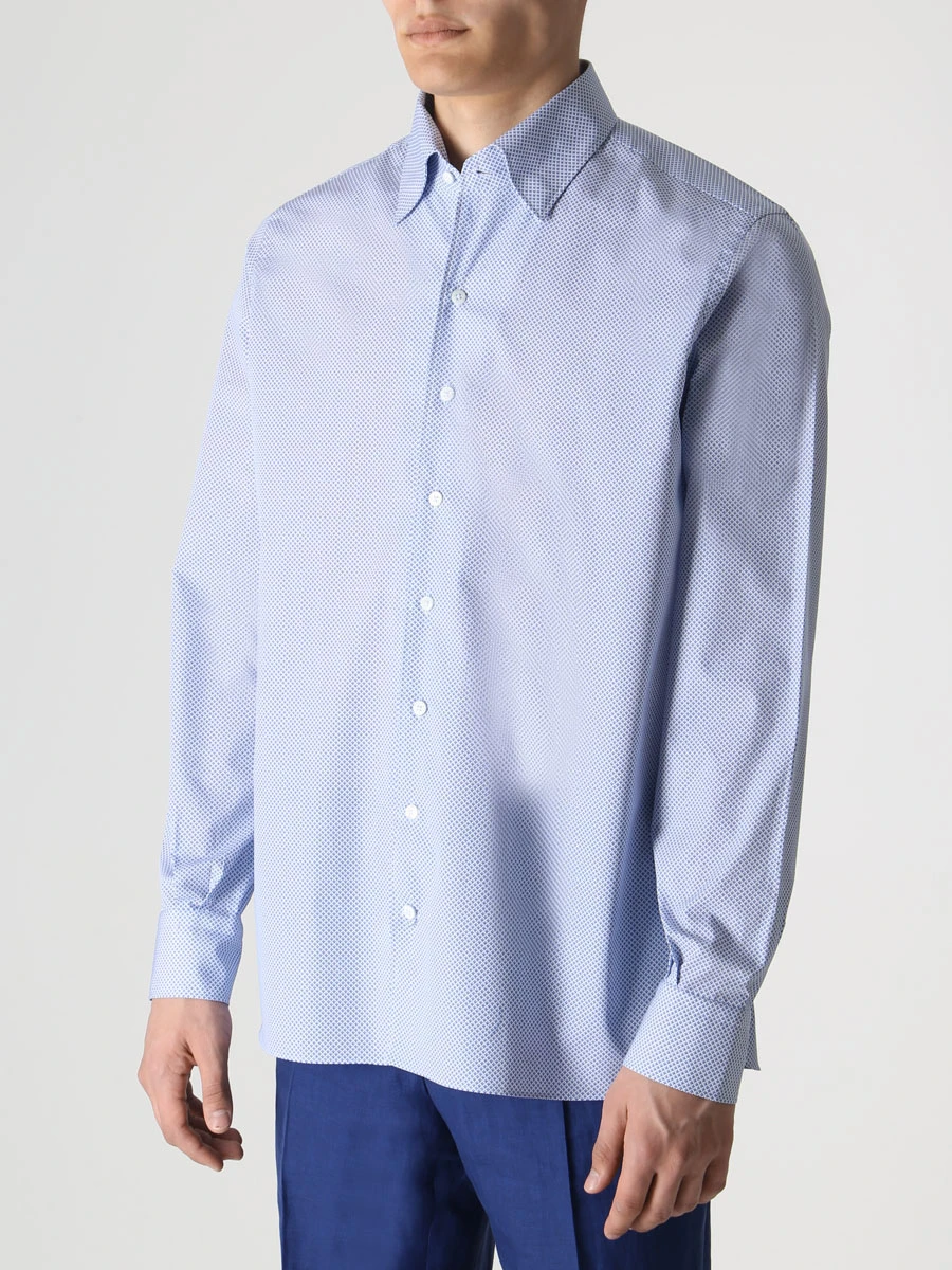 Рубашка Slim Fit хлопковая с принтом ROBERTO RICETTI CAMICIA AME BUSINESS/BE3003 Голубой  Фото 4