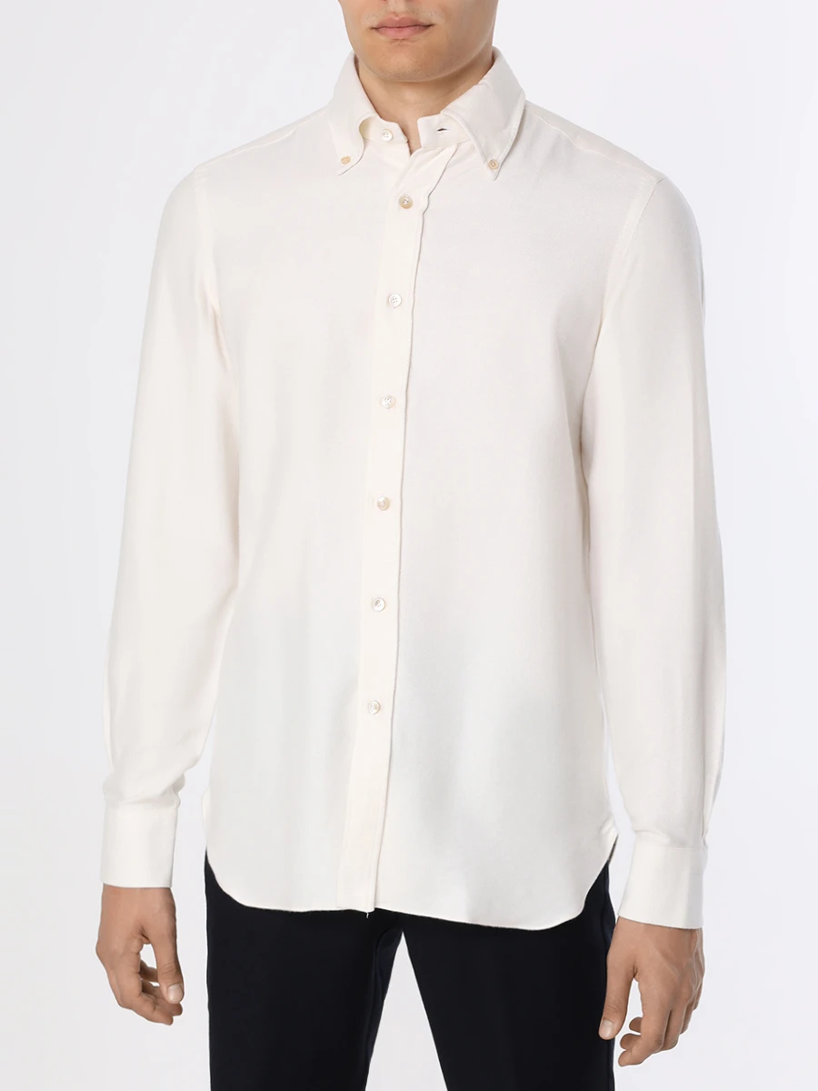 Рубашка Slim Fit из хлопка и модала LUIGI BORRELLI SR44594/01 Кремовый  Фото 4